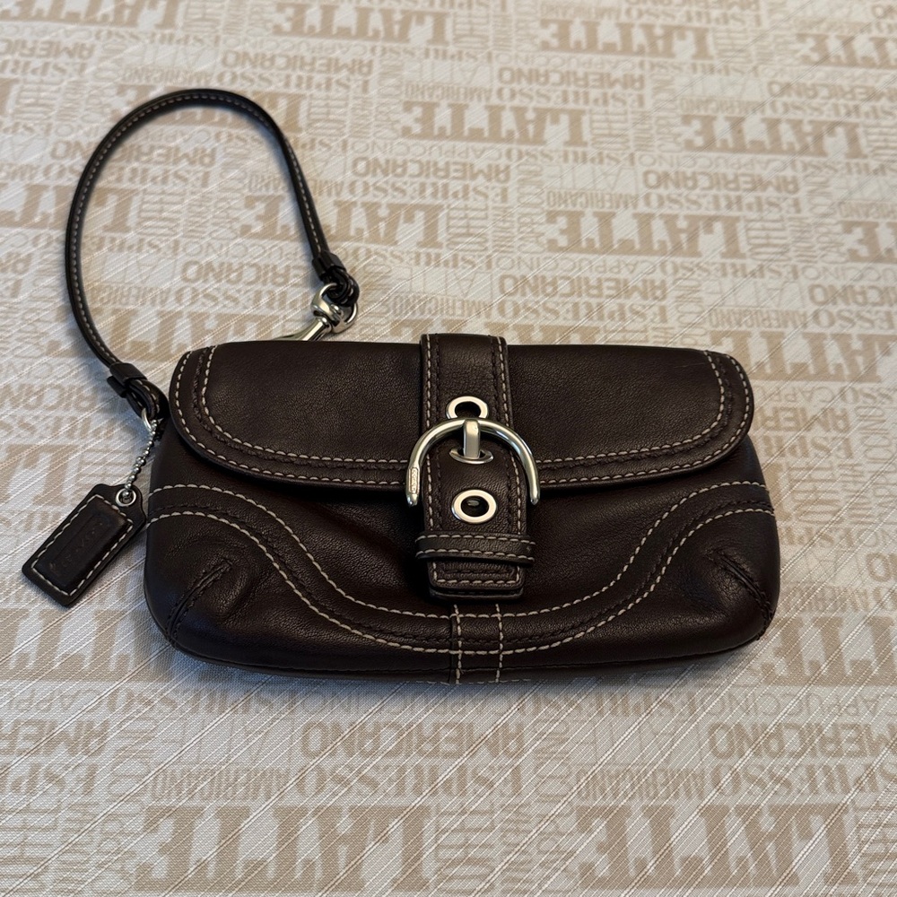 Coach Dark Brown Leather Wristlet